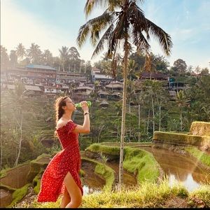 Red off the shoulder dress